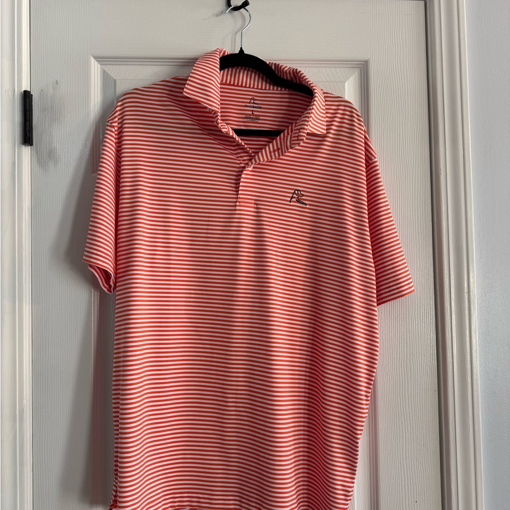 Rhoback Coral-White Striped Performance Polo